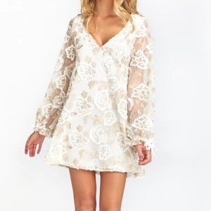 Show Me Your Mumu Webster mini dress lace gold cream white Size small